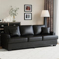 IDEALHOUSE Modern 86 Leather Sofa with 2 Throw Pillows Deep Seat Couch with Upholstered Cushion &amp Removable CoverComfy Faux Leather Sofa Couch for Small Space Apartment Lounge Black