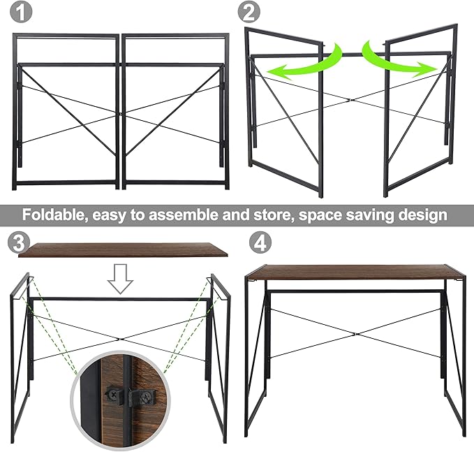 SUPER DEAL 40 inch Folding Computer Writing Desk Wood and Metal Study Desk PC Laptop Home Office Study Table Espresso