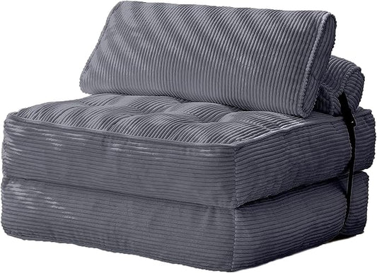 HOMREST Folding Sofa Bed Convertible Sleeping Chair with Backrest Support and Soft Corduroy FabricFold Couch Bed with Pillow for Small Spaces/Living Room/Bedroom/Apartment Single SizeGrayish Blue