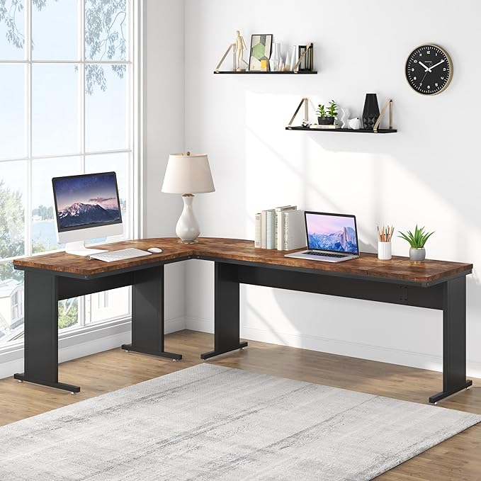 Tribesigns 83-Inch Large L Shaped Desk Reversible Executive Office Desk Modern Corner Computer Table Business Workstation for Home Office (Brown)