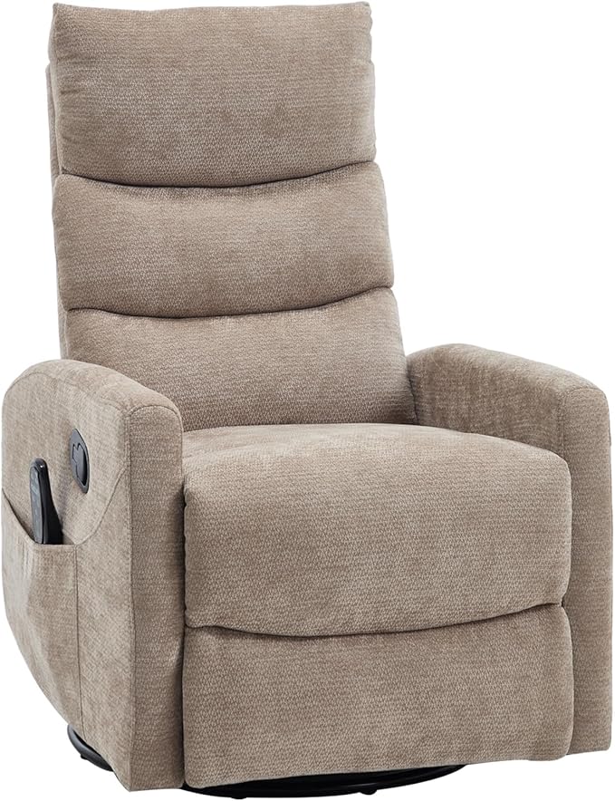 PELUMY 360° Swivel Rocker Recliner with Heat &amp Vibration Massage Glider Rocking Chair for Adults Compact Recliner for Living Room Small Spaces Nursery Bedroom (Chenille Khaki)