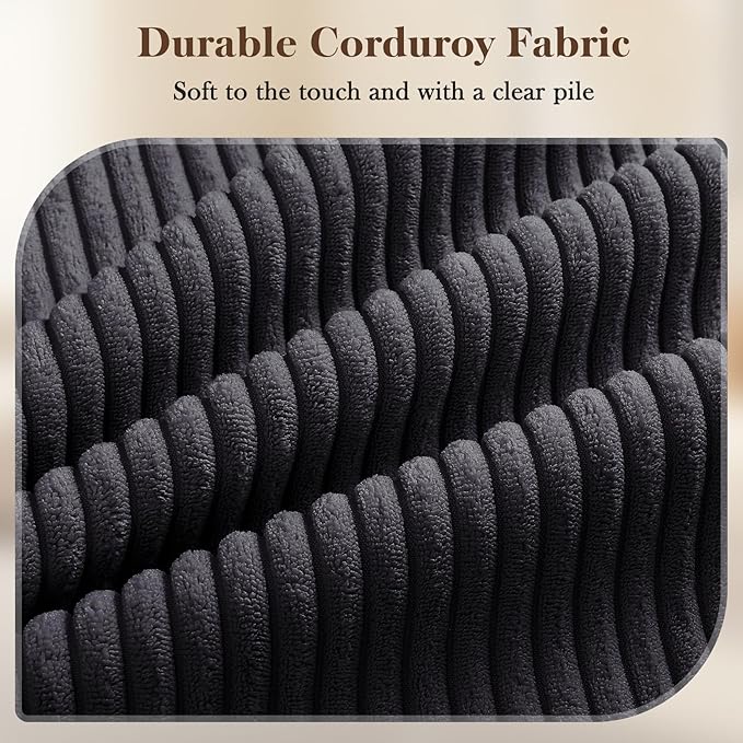 38.5 Black Corduroy Accent Chair Comfy Deep Seat Armchair with Spring Cushion Modern Reading Sofa for Living Room Bedroom