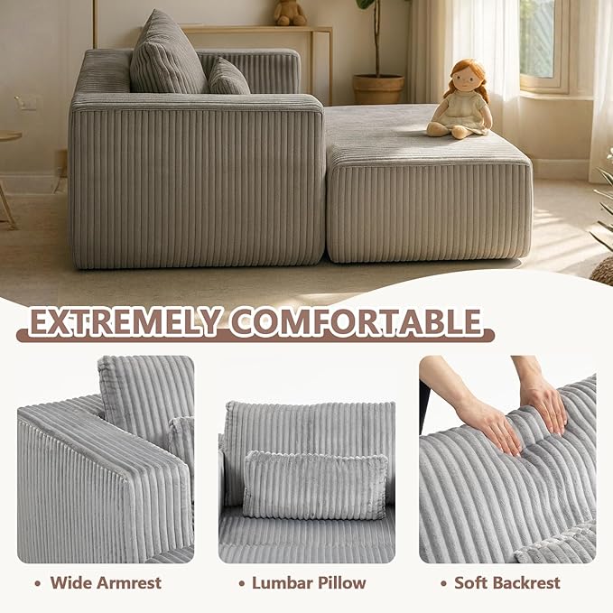 51” Oversized Boneless Chair with Ottoman Big Comfy Accent Chair with Ottoman for Living Room Cloud Chaise Lounge Chair Indoor Plush Pillows|Corduroy (Grey)