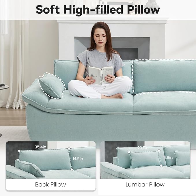 89 Cloud Boneless Loveseat Sofa Couch Deep Seat Love Seat Sofa with Lumbar Pillow 2-Seater Compressed Couches for Living Room Chenille Blue