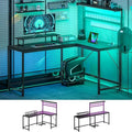 HOMCOM Gaming Desk 62 L Shaped Desk with Power Outlets &amp LED Lights 86 2 Person Computer Table with Shelf &amp Rolling CPU Stand Reversible Corner Office Table with Hutch Black