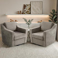 Pia Ricco Set of 2 Oversized Modern Striped Fabric Swivel Accent Chairs with Removable Covers Living Room Reception SetNavy