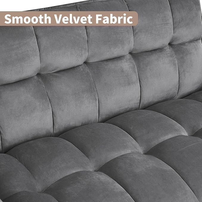 Dark Gray Velvet Pull Out loveseat Sleeper Sofa Bed Convertible Twin Sleeper Chair 3 in 1 Adjustable Backrest with Pillows Pockets Armrests Hidden Stroge for Living Room