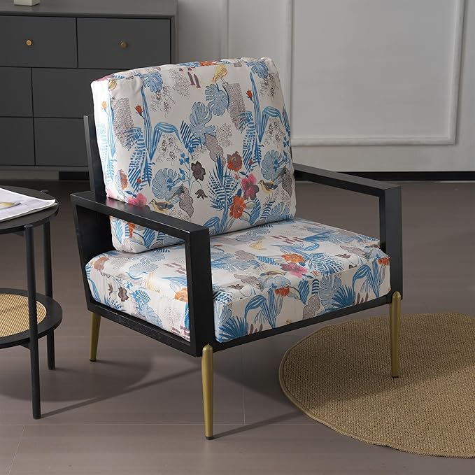 Harper &amp Bright Designs Floral Accent Chair Velvet Lounge Arm Chair with Solid Wood Frame Upholstered Living Room Chairs with Metal Legs for Reading Chair for Balcony Living Room and Bedroom B