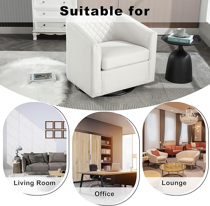 Swivel Gilder Chair Modern Round Armchair 360° Swivel Linen Barrel Chair Club Chair for Living Room Bedroom Office (Beige)
