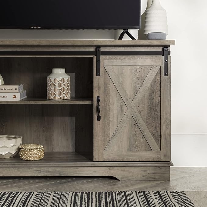 Walker Edison Richmond Modern Farmhouse Sliding Barn Door TV Stand for TVs up to 65 Inches 58 Inch Grey Wash