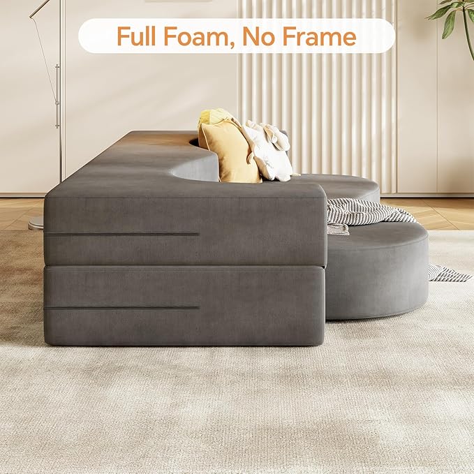 79 Floor Foam Sofa Bed Couch 3-in-1 Folding Sofa Bed with Heart Design Velvet Cover Futon Sofa Sleeper Ideal for Guest Dorm Living Room Bedroom Office Small Spaces(Grey)