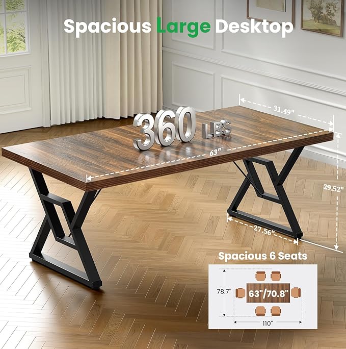 70.8 Large Executive Desk - Computer Office Desk Workstation Modern Business Writing Table with Sturdy Metal Legs for Home Office (Wood Color 71 Inch)
