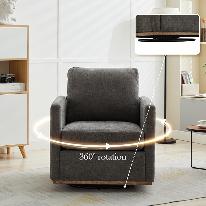 Aoiy &amp Wifon 30.7 W Swivel Accent Chair Mid Century Modern Swivel Chair for Living Room Comfy Small Accent Chair Wavy Chenille Charcoal