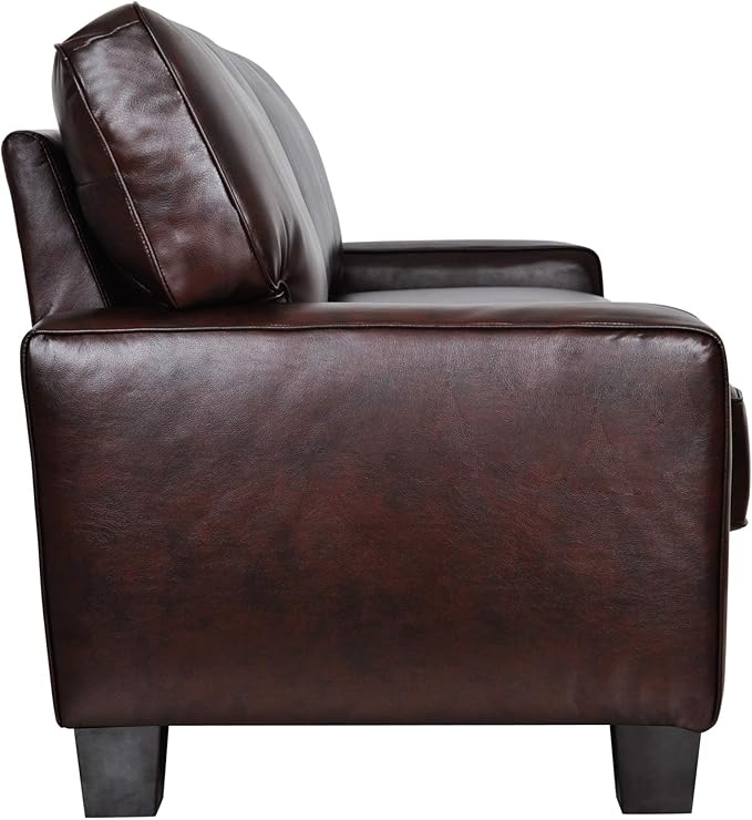 Serta Palisades 73 Track Arm Sofa Durable Bonded Leather Soft Pillow Back Pocket Coil Seat Cushions Loveseat or Couch for Small Spaces Living Rooms or Bedrooms Chestnut Brown
