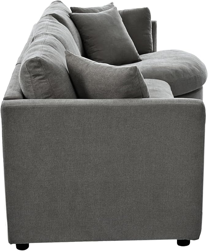 ERYE L-Shaped Right Facing Sectional Sofa Oversized Chenille Upholstered Corner Couch W/Curved Chaise Seat and 3 Toss Pillows Modern L-Shaped Sofa Couches for Living Room