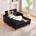 SLEERWAY Modern Corduroy Chaise Lounge Sofa Indoor - 55.9 Comfy Oversized Couch Bed with USB Ports Cup Holder Side Pocket Lights 3 Throw Pillows Lazy Recliner Chairs Living Room (Black)