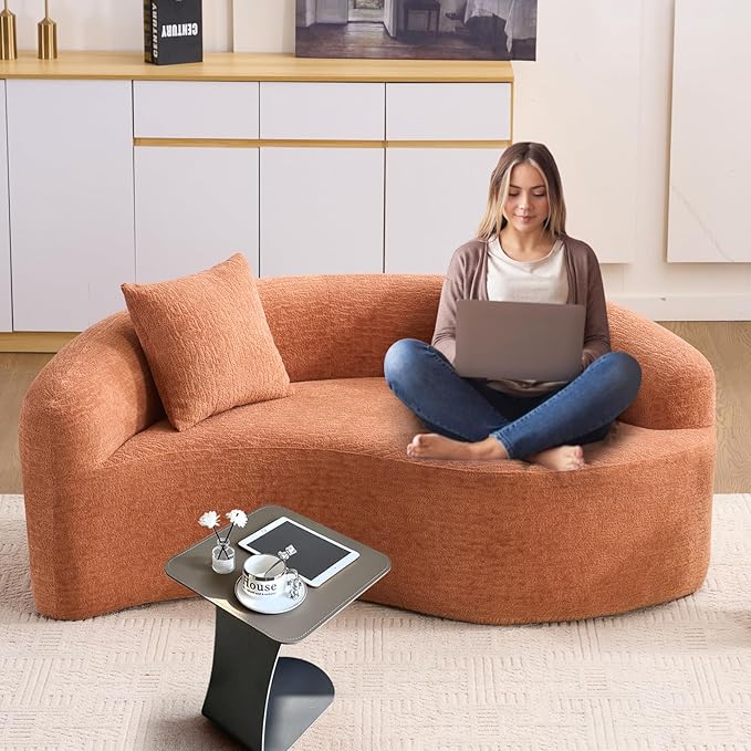 67 Curved Loveseat SofaFull Sponge Compression Sofa Chinese Tai Chi StyleS-Shaped Couch for Small SpacesNo Installation RequirementWood Grain Chenille Fabric (Coral67)