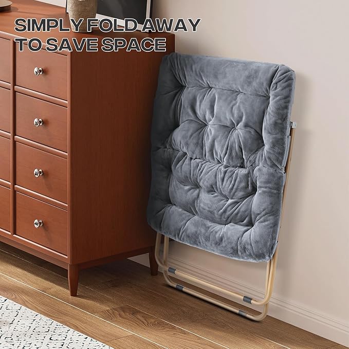 Cozy Saucer Chair Living Room Chair Faux Fur Soft Thick Padded Folding Chair Comfortable Square Moon Chair for Living Room Bedroom Reading Nook Modern Style 2 Pack Gray