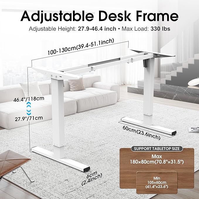 Standing Desk Frame with 330lbs Powerful Dual Motor Electric Adjustable Height Computer Table Legs Sit Stand Up Desk Base with Memory Controller for Home Office WhiteED04NW (Frame Only)