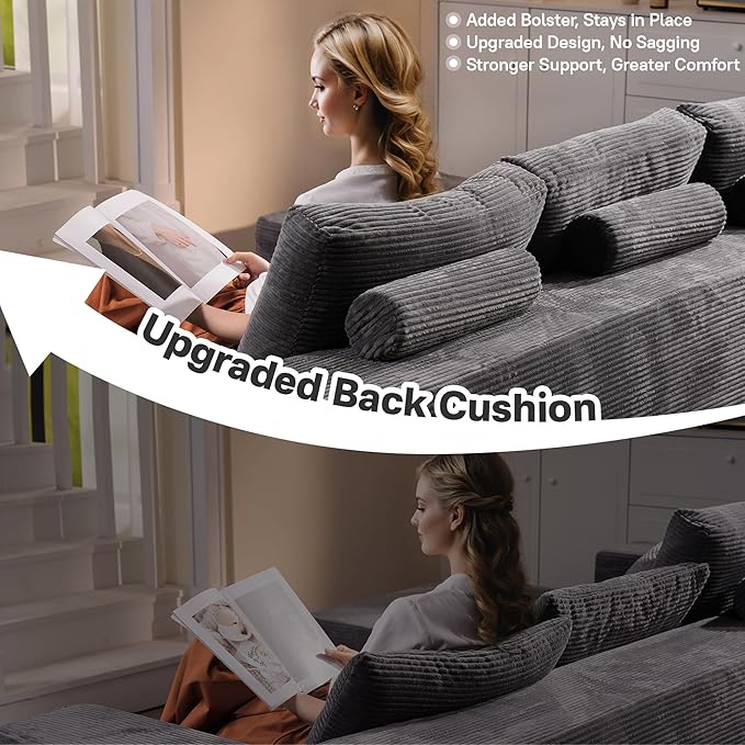 104 Cloud Sectional Couches for Living RoomL Shaped Boneless Couch in A BoxSleeper Sofa with Comfy Chaise No Assembly RequiredGrey