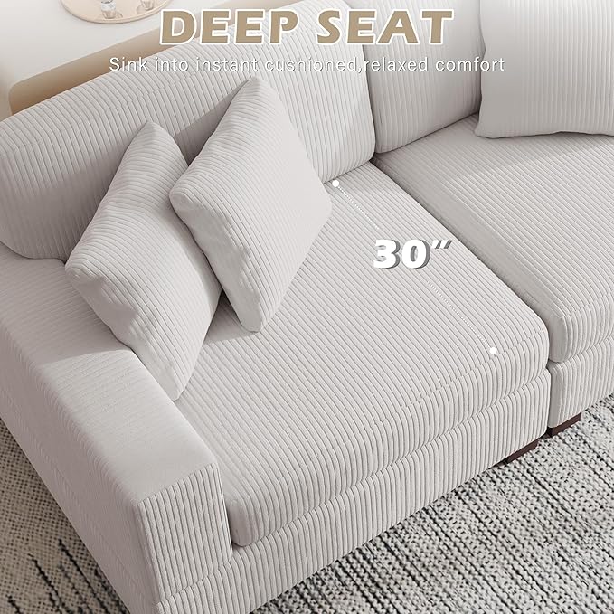 117.8 U Shaped Modular Sectional Sofa with Ottoman Comfy Corduroy Fluffy Couch with Deep Seat Flexible Module Combination for Living Room and Office Beige