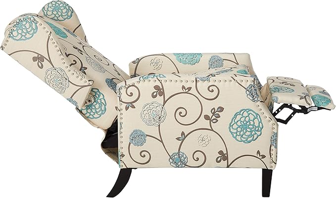 Christopher Knight Home GDFStudio Westeros Traditional Wingback Fabric Recliner Chair (White &amp Blue Floral)
