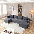 132-Inch U-Shaped Cloud Sectional Couch Symmetrical Modular Compressed Boneless Sectional Sofa with Chaise Lounges Plush Corduroy Boneless Corner Sofa W/Cupholders