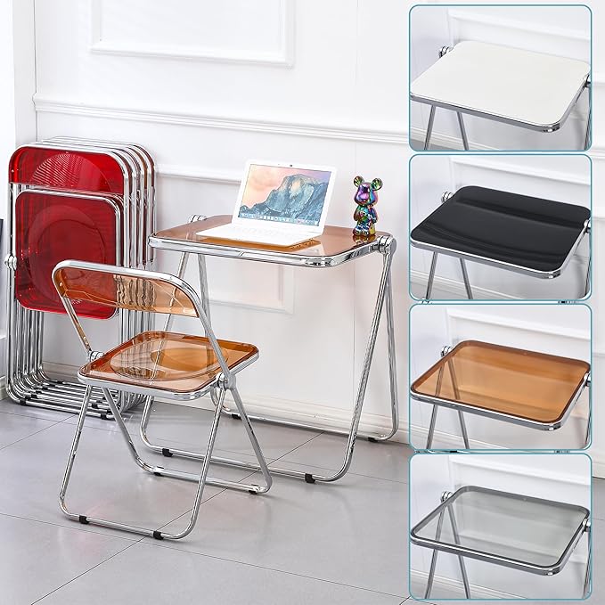 KAIHAOWIN Folding TV Tray Table Acrylic Foldable Table No Assembly Required Tiny Desk for Home Office Side Table Small Computer Desk for Small Spaces (Grey)
