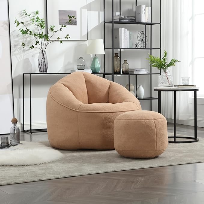 Small Bean Bag Chairs for Adults Single Sofa Chair with Ottoman Footrest Bean Bag Couch for Teens with Foam Filler Included Comfy Soft Lazy Sofa for Small Space/Living Room/Bedroom/Study