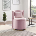 Swivel Chair with Storage for Living Room Round Velvet Vanity Chair with Tufted Button Back Pillow Included (Pink)
