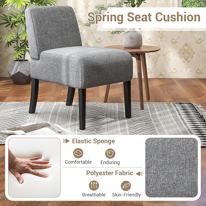 Giantex Armless Accent Chair Set of 4 Upholstered Living Room Chair with Rubber Wood Legs Modern Slipper Side Chair Reading Chair for Living Room Bedroom Waiting Room Office Small Spaces Grey