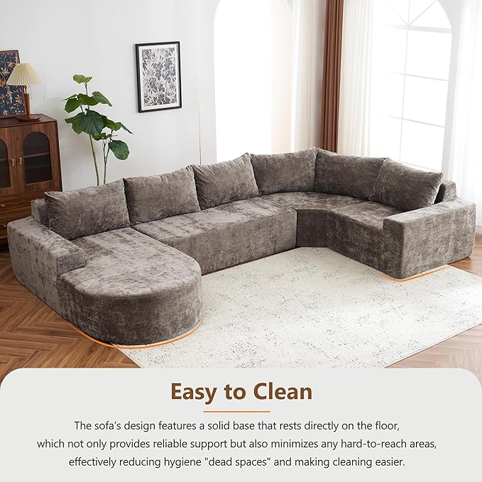 Modular Sofa Set 141.7 Oversized Sofa Cloud Sectional Sofa Set 5 Seat Upholstered Couches U-Shaped Sofa with Deep Seat Chenille Fabric Convertible Sleeper Couches for Living Room(Brown/145)