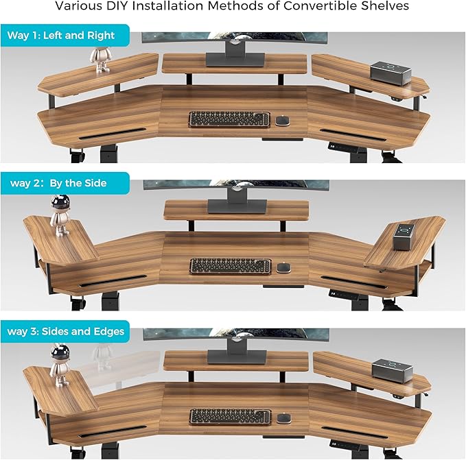 EUREKA ERGONOMIC Standing Gaming Desk with Dual Motor63 Wing Shaped Computer Desk w Mouse Pad Electric Adjustable Height Table w LED Monitor StandsSlot DesignWalnut