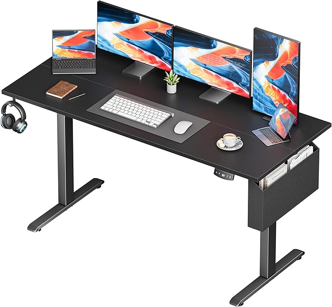 Electric Standing Desk Sit to Stand Up Computer Desk with Storage Bag Height Adjustable Memory Presets for Home Office Gaming Workstations 63 inch Study Table Black
