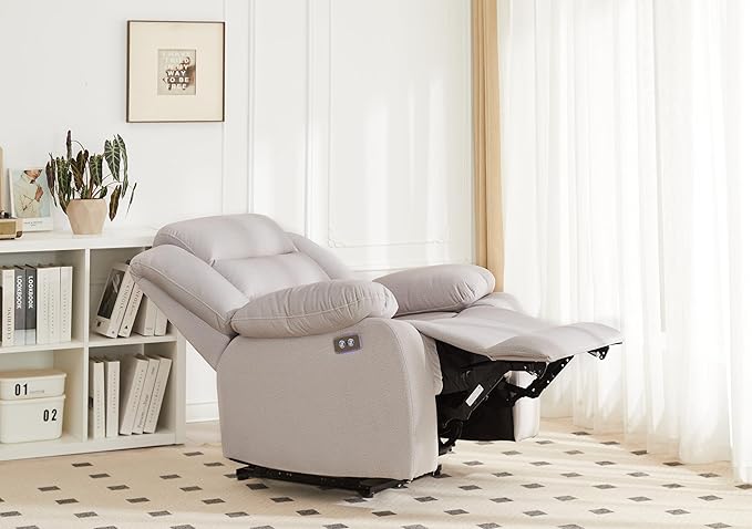 Power Recliner Chair Recliner for Adults Upholstered Soft Fabric Reclining Sofa Chair for Living Room (Gray)
