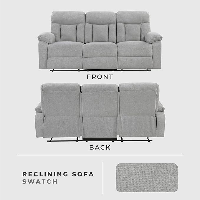Lexicon Manual Double Recliner Couch for Living Room Chenille Fabric Upholstered Reclining Sofa Home Theater Seating Easy Assembly Recliner Couch Gray