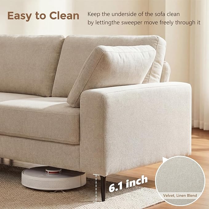 84.3 Modern Loveseat Sofa Comfy Couches with Spring Cushion Solid with Wood Frame 2 Pillows Included Mid Century Modern Design Home Sofa for Living Room Off White