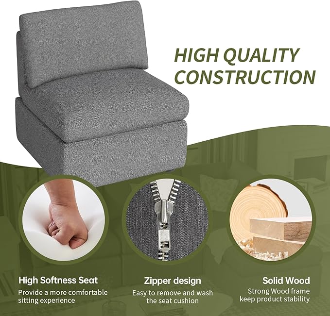 PayLessHere Single Sofa Couch Convertible Sofa 1-Seat Sofa Modular Sectional Sofa Couch for Living Room Bedroom OfficeGray