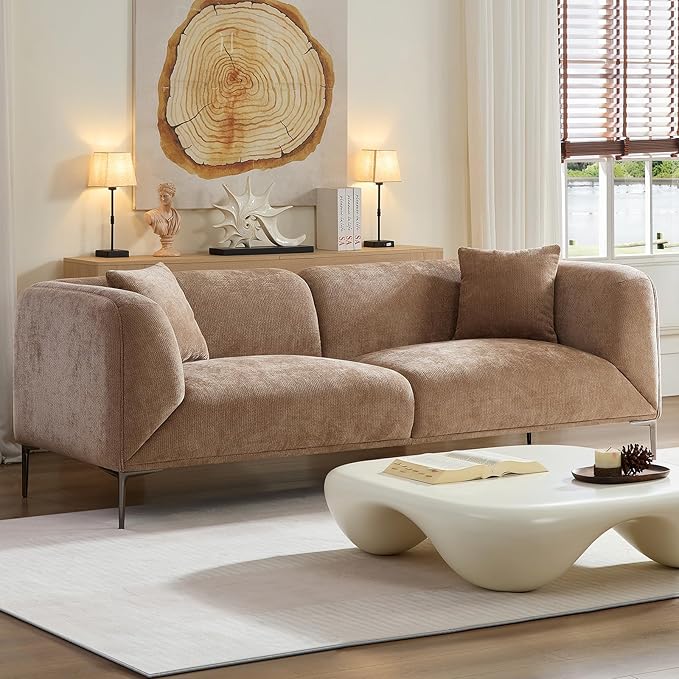 MEETAKING 82.7 Modern Sofa 3-Seater Boucle Couch with Metal Legs Luxury Deep Seats Cloud Sofas Minimalist Living Room Couches for Apartment Home Office Bedroom - Camel