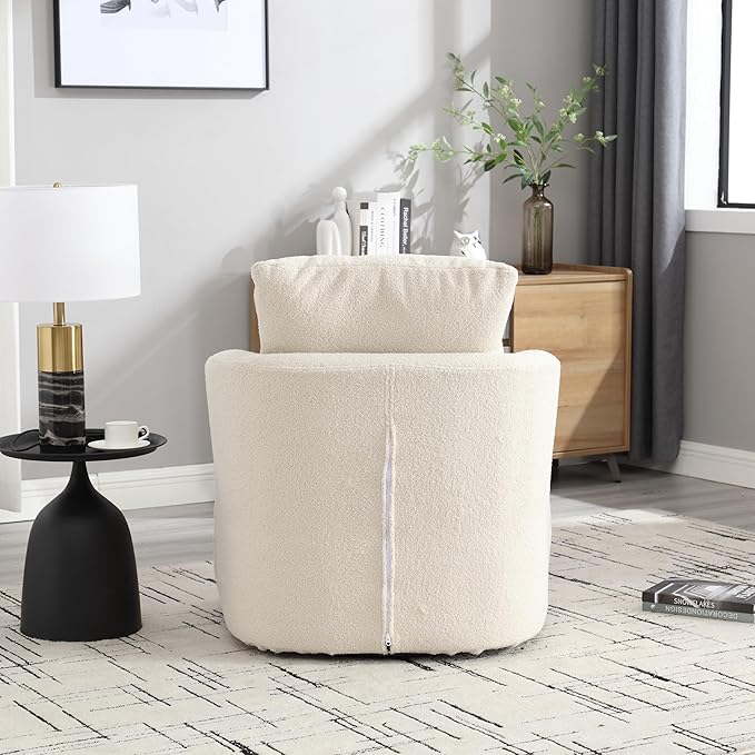 Swivel Barrel Chair Comfy Round Accent Sofa Chair for Living Room 360 Degree Swivel Barrel Club Chair Leisure Arm Chair for Nursery Hotel Bedroom Office Lounge (WhiteTeddy)