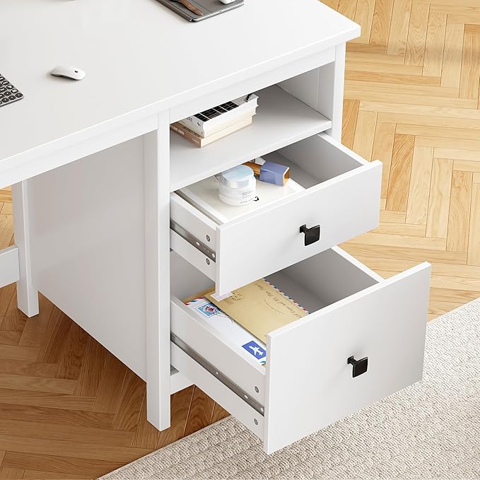 BHG Farmhouse 47 Executive DeskModern White Computer Desk with Storage Drawers for Home Office Makeup Vanity Desk Dressing Table for BedroomFiling Cabinet Writing Table PC Desks for Study