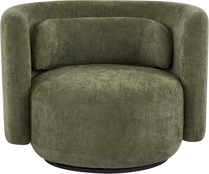 Christopher Knight Home Tanzy 360-Degree Swivel Barrel Chair Upholstered Lounge Chair Indoor Comfy Armchair with Lumbar Pillow for Living Room Thick Cushion Metal Base and Wood Frame Green