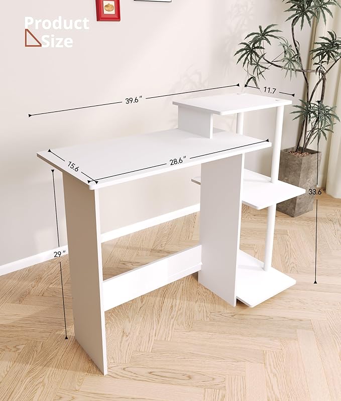 Small White Computer Desk Gaming Table Desk with Printer Desk Thin Table for Home Office Study Room