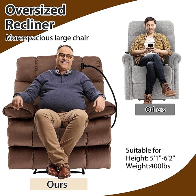 Manual Adjustable Oversized Recliner Chair with Phone Holder Extra Large Recliner for Heavy Duty Adults 400lbs Big Man Recliners for Living Room Nursery RV
