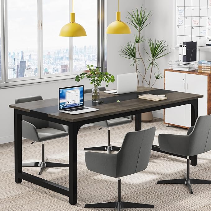 Tribesigns Modern Computer Desk 63 x 31.5 inch Large Office Desk Computer Table Study Writing Desk Workstation for Home Office Grey/Black
