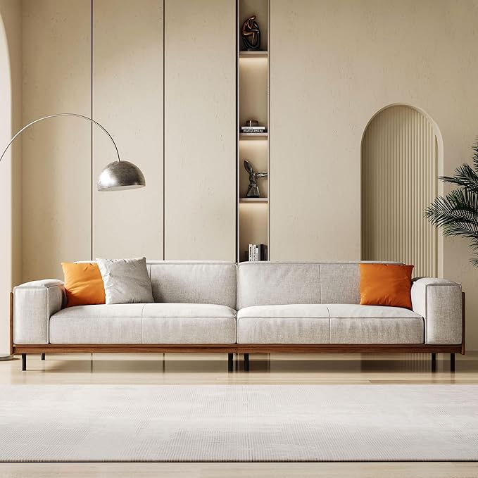 Modern 4-Seater Sofa for Living Room - Comfortable Timecloud Couch with Wood Frame and Metal Legs Easy Assembly Ideal for Office Apartment or Living Room 111.81 Grey