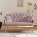 55-Inch Modern Velvet Loveseat Sofa with Gold Metal Legs &amp Side Pockets Tufted Backrest Perfect for Living Room Bedroom or Office (Pink)