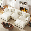 WorthFurni 111.4” Modular Sectional Sofa U Shape Cloud Couch with 2 Movable Ottoman Comfy Chenille Deep Seat Sofa with Soft Pillows for Apartment Living Room Bedroom（Beige）