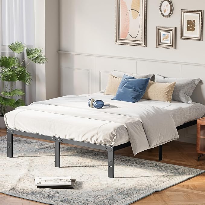 OLIXIS Metal Twin Bed Frame - 14in High with Storage Space No Box Spring Needed with Sturdy Steel Slat Support 800LBS Heavy Duty for Easy Assembly Black for Bedroom
