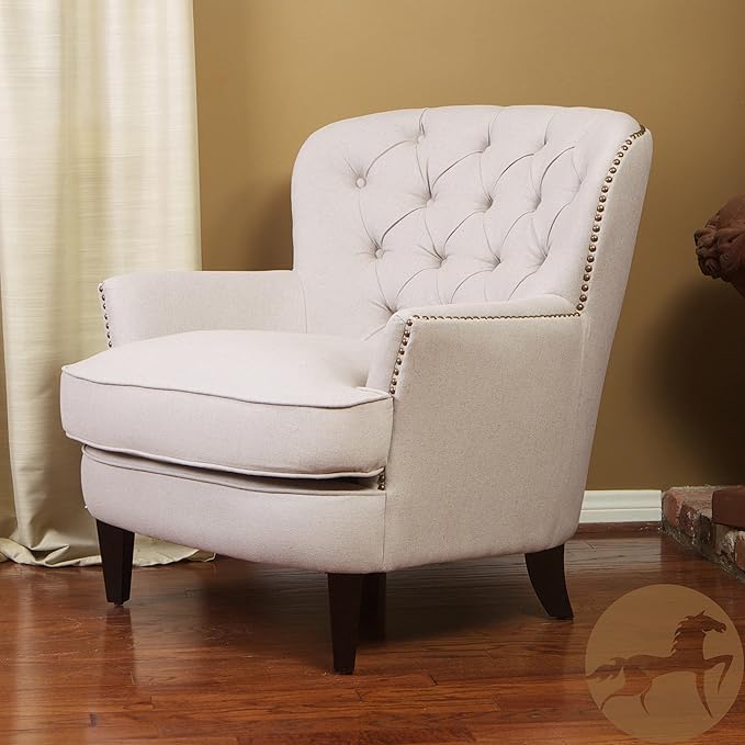 Christopher Knight Home Tafton Tufted Fabric Club Chair Natural 35D x 33.5W x 34.5H in